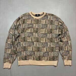 Vintage TSR Geometric Knit Abtract Earth Tone Sweater XL (Made in USA)